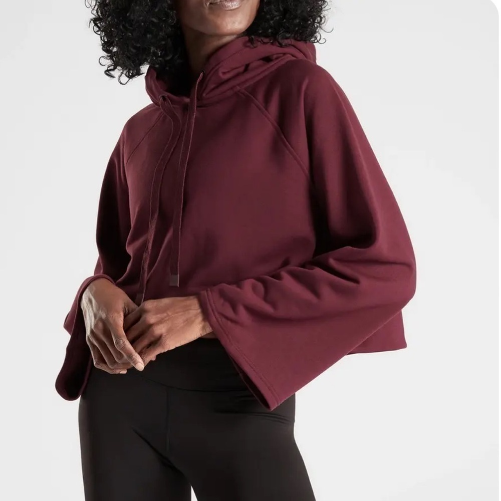 ATHLETA WOMEN'S BURGUNDY LONG SLEEVE STEADY STATE CROP SWEATSHIRT TOP Sz XS